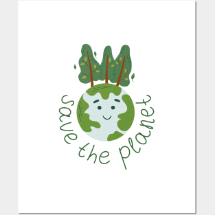 Planet Earth with smiling face and trees Posters and Art